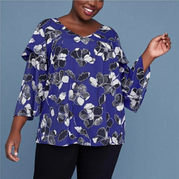 Lane Bryant Tops - Lane Bryant Ruffle Sleeve Floral Blouse Sz 18/20